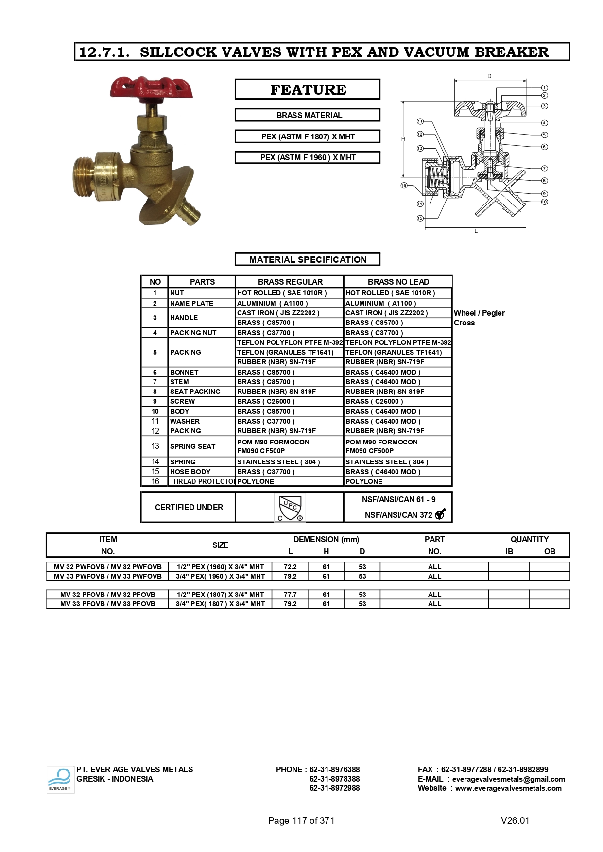 SILLCOCK VALVES WITH  MV 32 PWFOVB  MV 33 PWVOVB